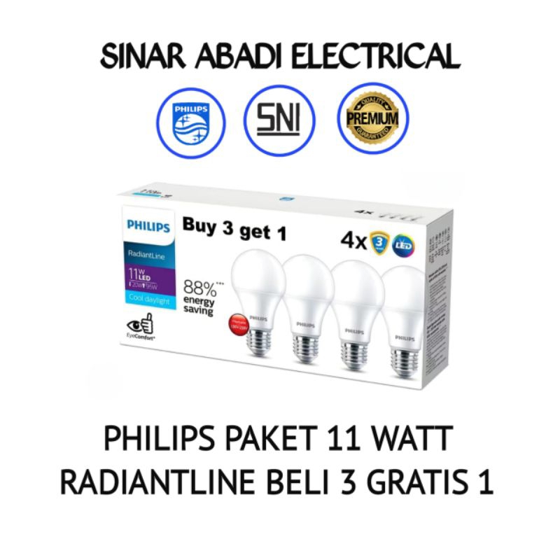 Paket Lampu LED Philips 11 Watt 11w RadiantLine - Putih 6500K
