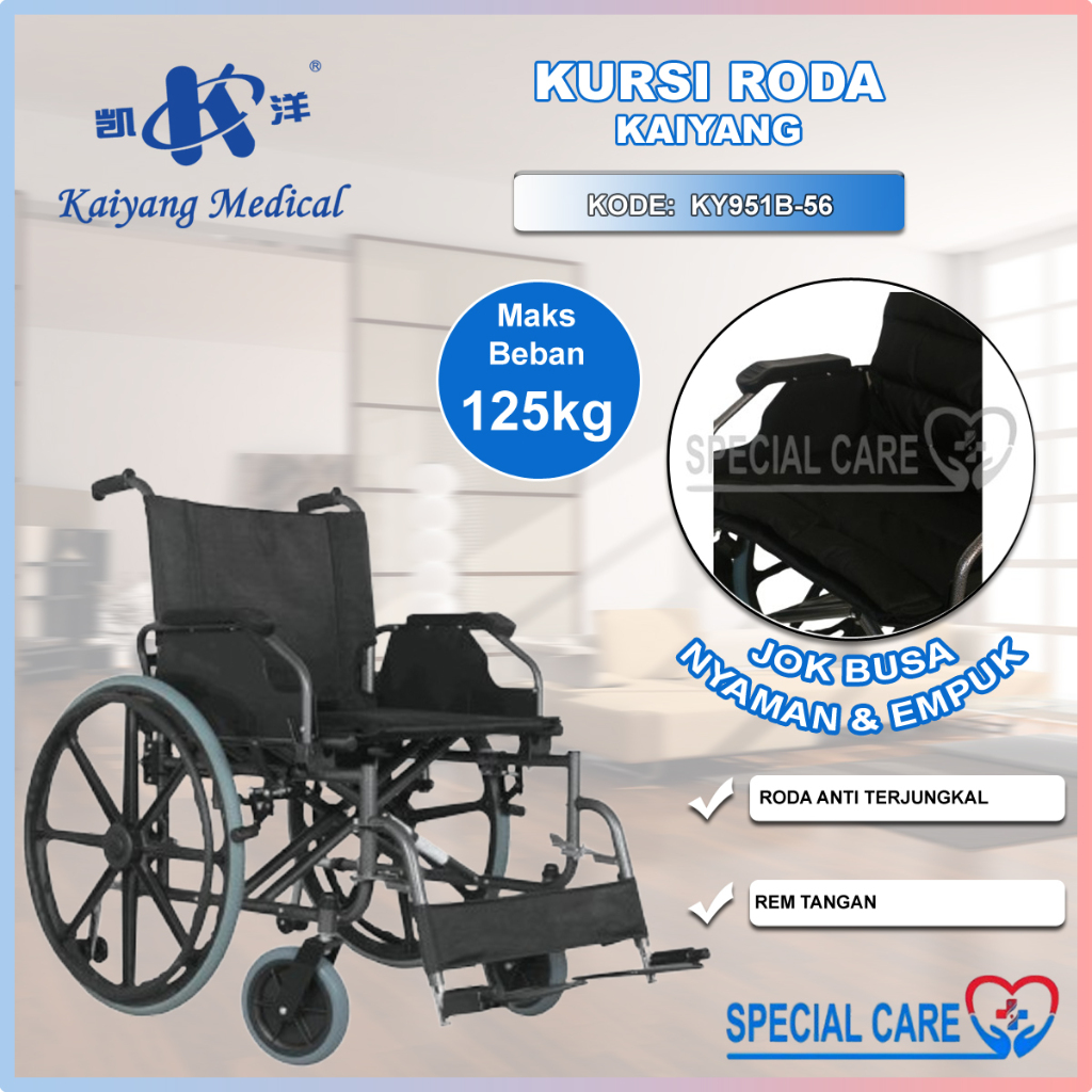 KAIYANG KY951B-56 - Kursi Roda Jumbo Ukuran Besar Lipat Stainless Steel Kuat Dewasa Lansia