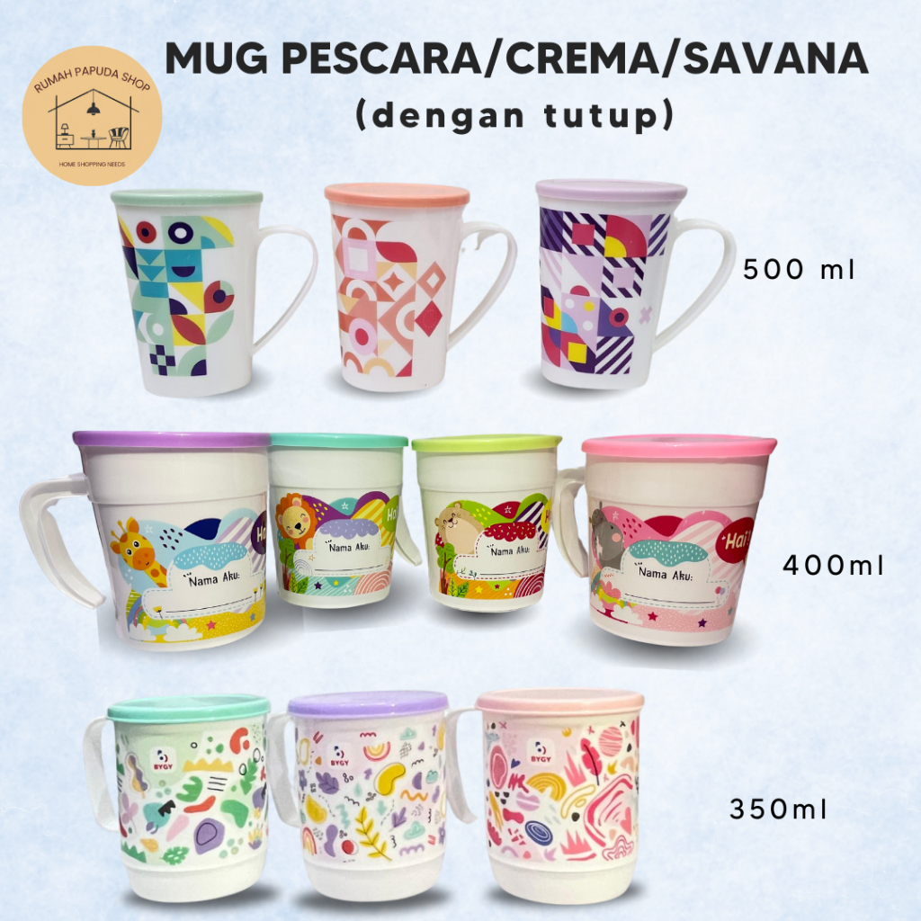 Gelas Cangkir Mug Gelas Plastik Crema / Cangkir Tutup Mug Savana / Mug Pescara Gelas LID/ Tutup Gela
