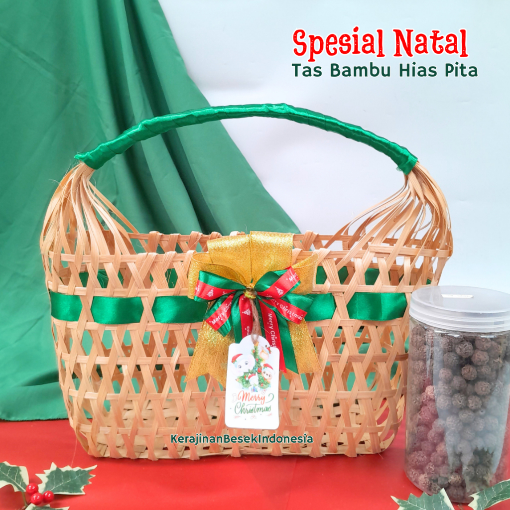 

GOODIE BAG BESAR HAMPERS NATAL Tas belanja natural pita Tote bag toples kue kado christmas hiasan unik