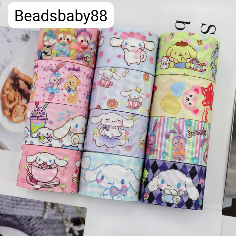 

BeadsBaby88 Pita GrossGrain size 2,5cm 25mm / 3,8cm 38mm Motif Kartun Lucu Premium Quality (per yard) cocok untuk dibuat Pita Jepit Rambut Korea ala Daenggi / Bando Baessi dan jepit rambut anak lain pita lightstick korea bross dan lainnya