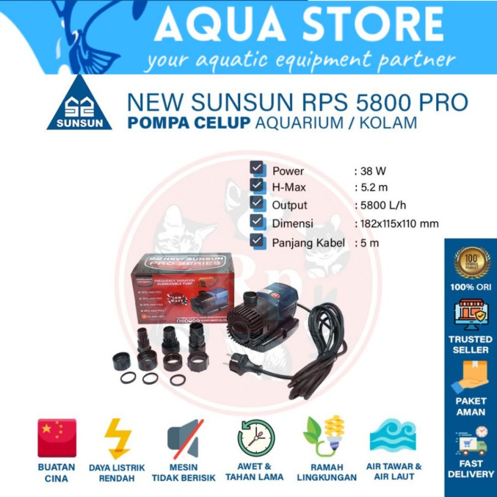 NEW SUNSUN RPS 5800/10000/12000 PRO Pompa Air Celup Kolam Aquarium