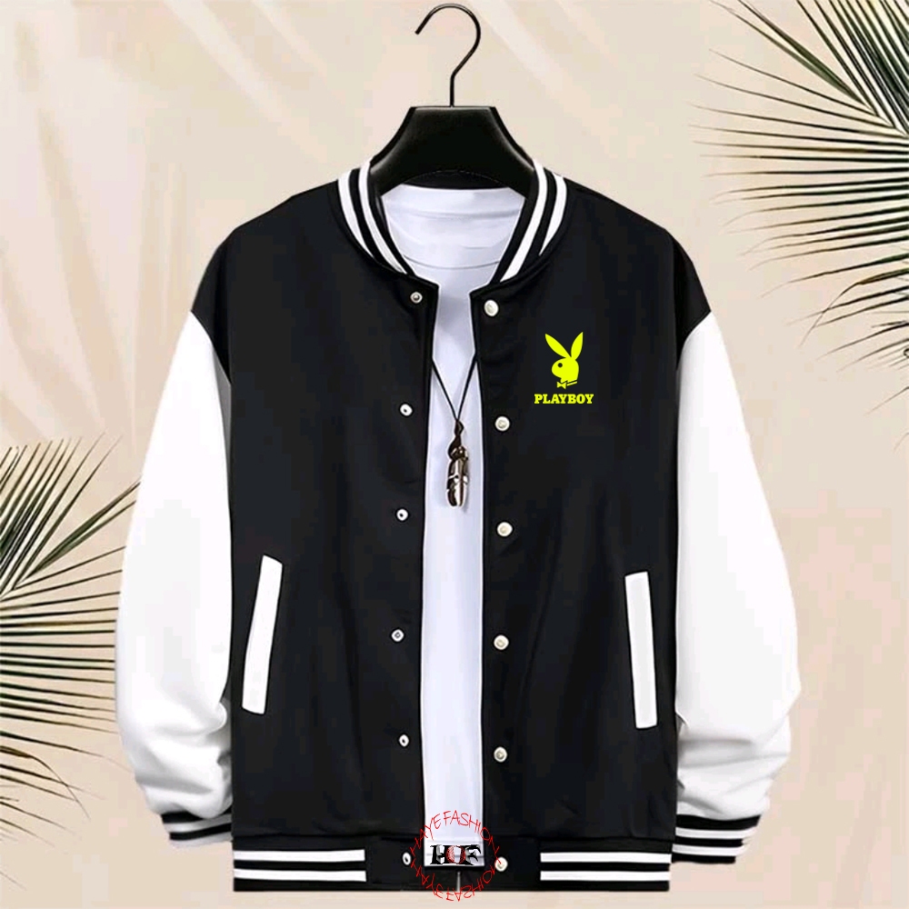 Haye Fashion - Unisex Jacket Baseball Kancing Playboy  Kuning Jacket Resleting Varsity