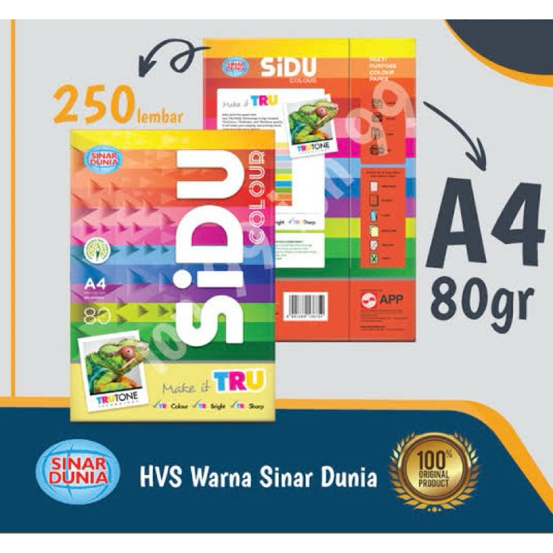 

Kertas HVS SiDU Warna 80 GSM Rainbow Reepack(perpack isi 25Lbr)