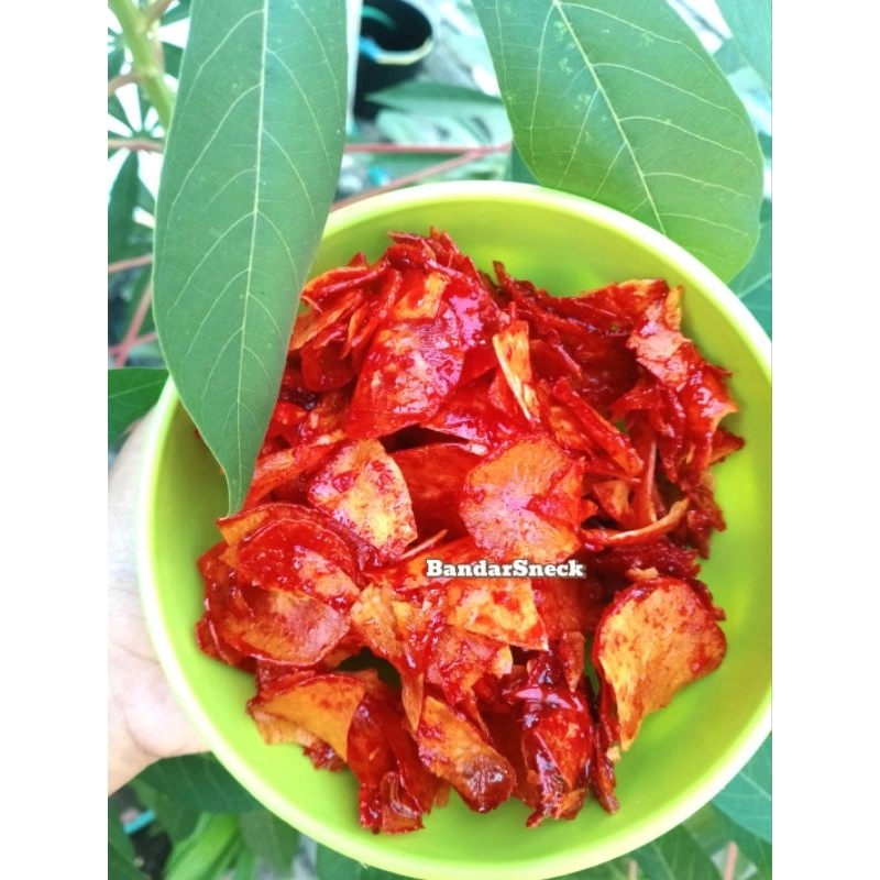 

Keripik singkong sambal balado 200 gr bumbu lengket renyah pedas manis