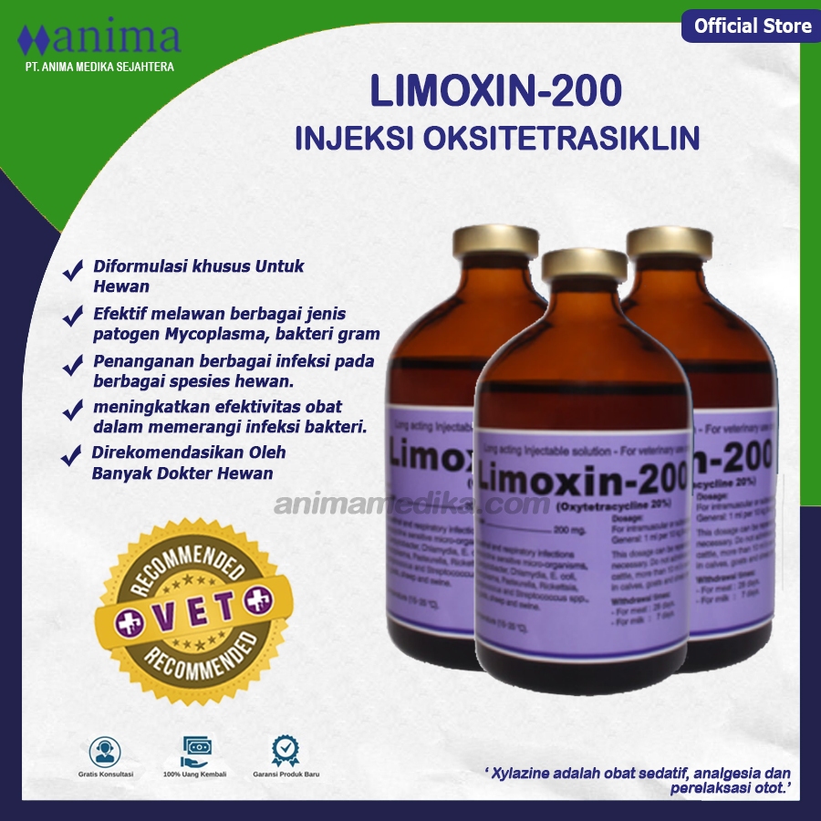 Limoxin 200 LA Antibiotik Spektrum Luas Sapi Kambing Domba Babi Ayam Kucing Anjing Mengatasi Wabah P