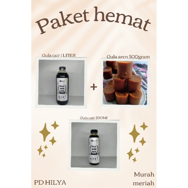 

PAKET HEMAT( GULA AREN 500 GRAM+GULA AREN CAIR 1 LITER DAN GULA AREN CAIR 500ML)