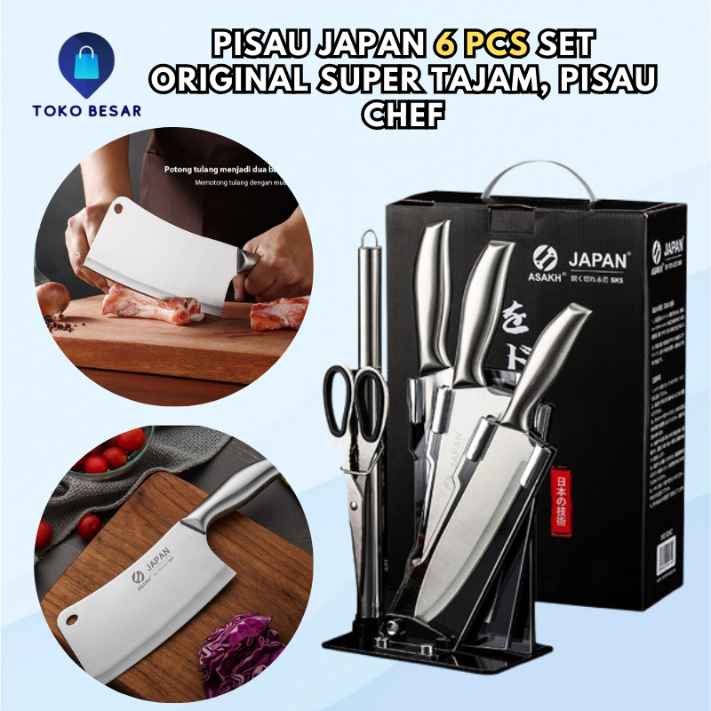 ORIGINAL JEPANG 6PCS Pisau Jepang Set Alat Pemotong Daging Sayuran Buah Super Tajam Pisau Serbaguna