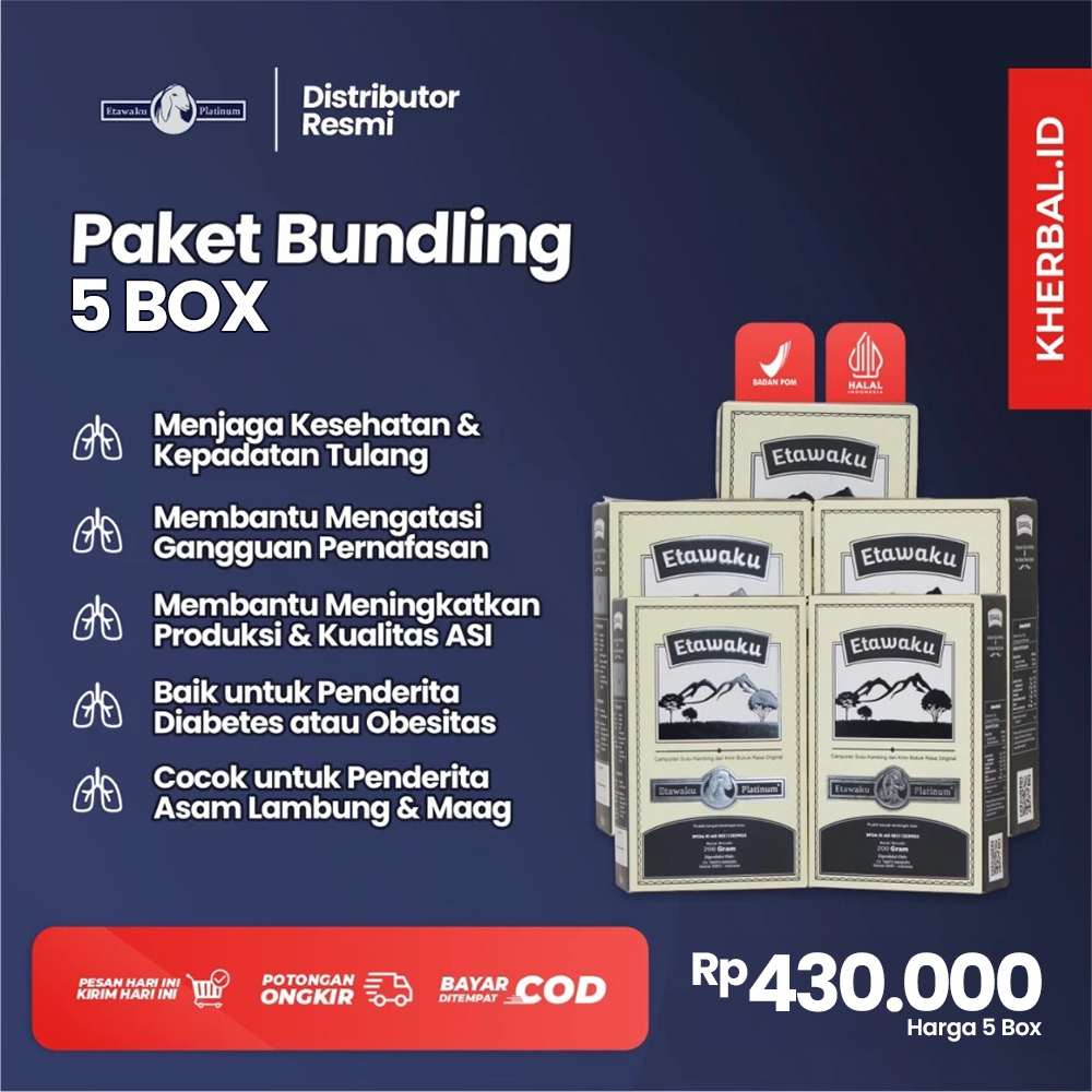 

Paket 5 Box Etawaku Platinum - Solusi Tepat Hidup Sehat Tampa Obat, Atasi Permasalahan Penapasan, Meningkatkan Daya Tahan Tubuh, Mengobati Masalah Persendian, Susu Pernapasan, Susu Asma, Susu Pernapasan, Susu Sendi, Susu Tulang, Susu Diabetes