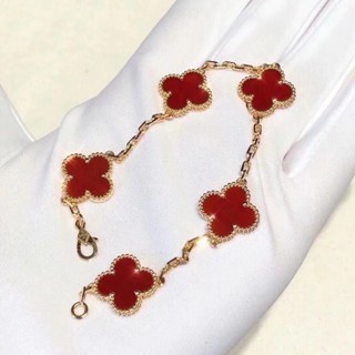 【18K emas asli/100%ORI】VCA VanCleefArpels  Alhambra  Four Leaves Lucky Series  Carnelian Rose gold/e