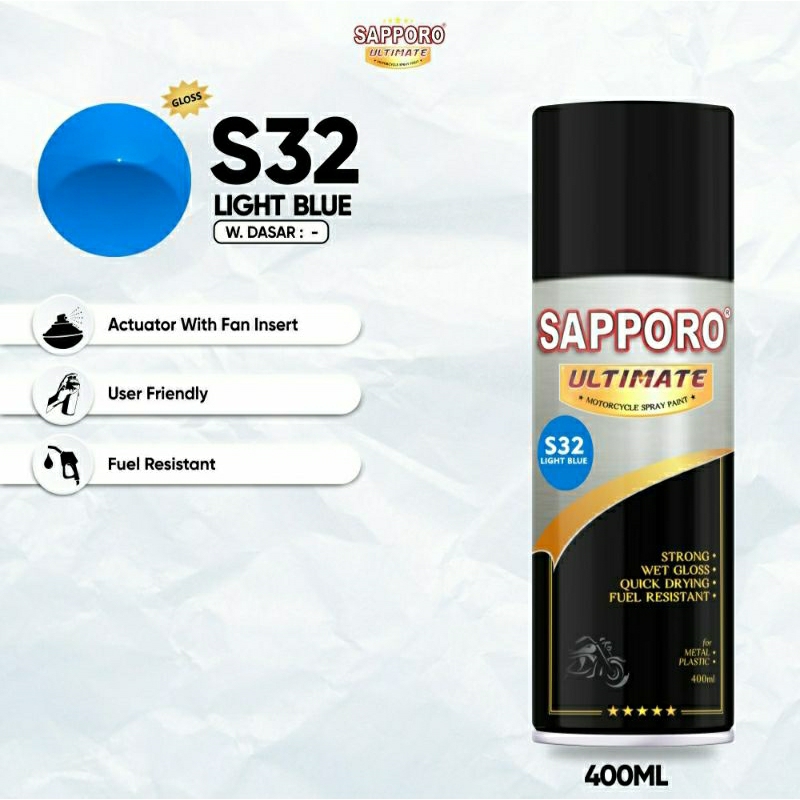 #MAU# Cat Semprot Sapporo Ultimate S32 Light Blue 400ml Biru Muda Awan Terang Cerah Cat Spray Duco S