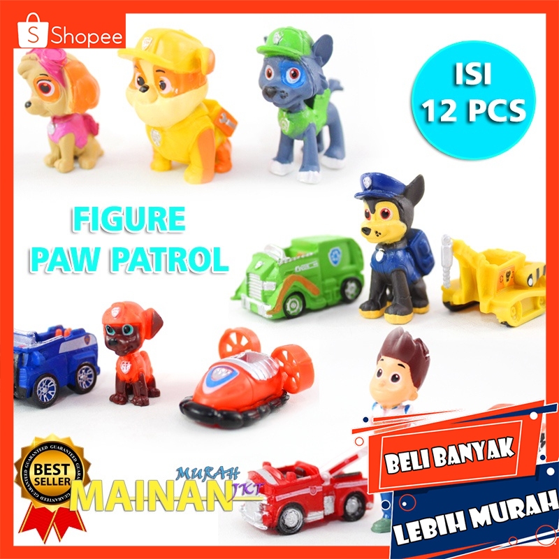 MAINAN ANAK MURAH ACTION FIGURE PAW PATROL SET 12 PCS MAINAN TOPPER KUE PAJANGAN MINIATUR KUE ULTAH 
