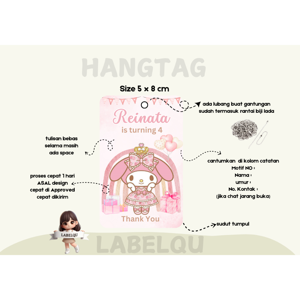 Hangtag  Thank you card Ulang Tahun Anak Tag Ultah Birthday Tag kartu ucapan  terima kasih- GIRL PAR