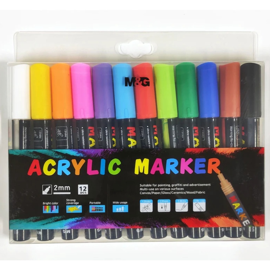 

Mega MG Spidol Akrilik Acrylic Marker Set 12 Multifungsi Paint Marker Segala Permukaan