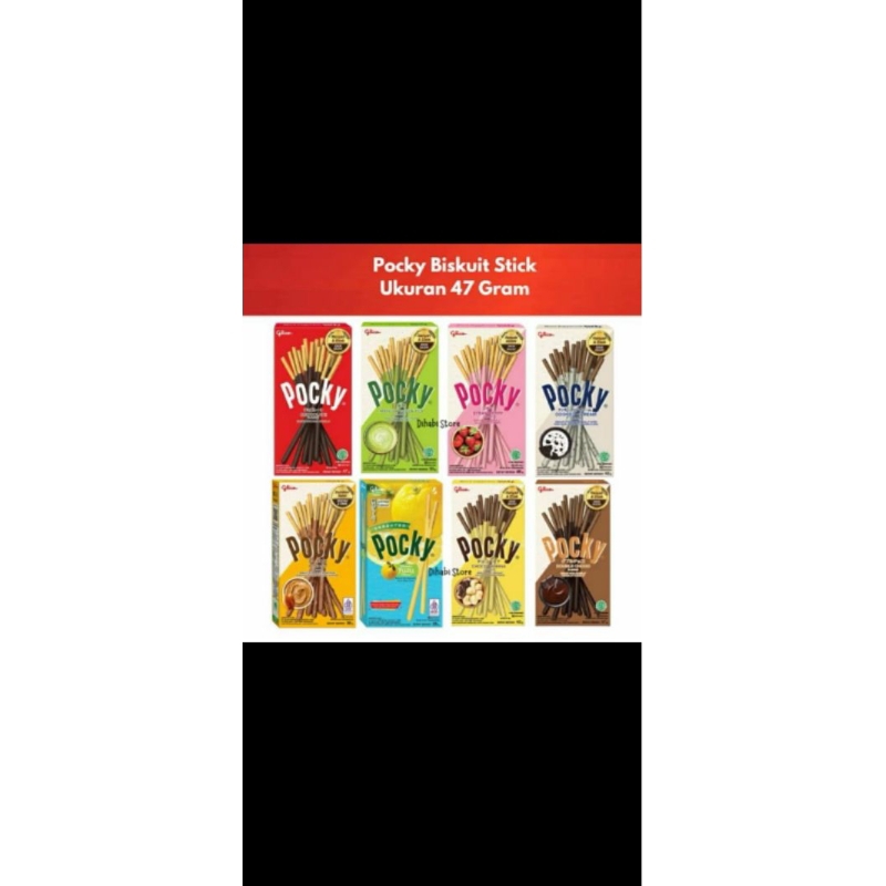 

Pocky Biskuit Stick Chocolate , Strawberry , Matcha Green Tea , Cookies & Cream , Almond , Yuzu , Choco Banana , Double Choco