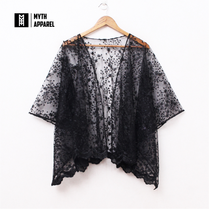 Outer Cardigan Brukat Bat Wings Kebaya Hitam MYTH APPAREL
