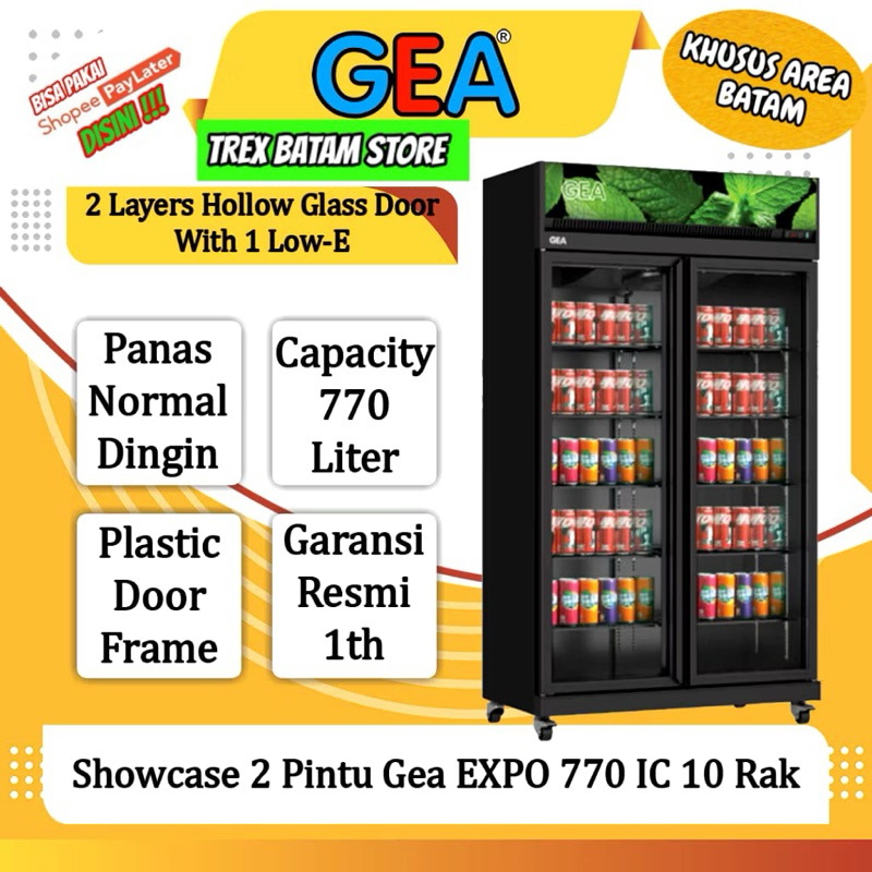 SHOWCASE GEA 2 PINTU BLACK EXPO 770 L GARANSI RESMI [ BATAM ]