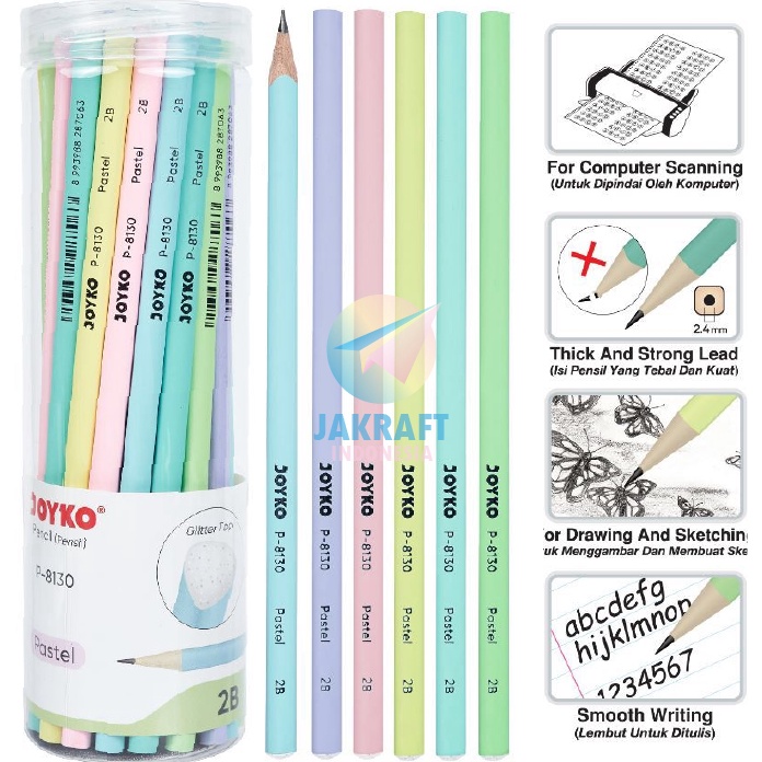 

KP8 36 Pcs Pensil Tulis 2B Warna Warni Pastel JOYKO P813 Souvenir Ultah Ulang Tahun Wedding Fancy