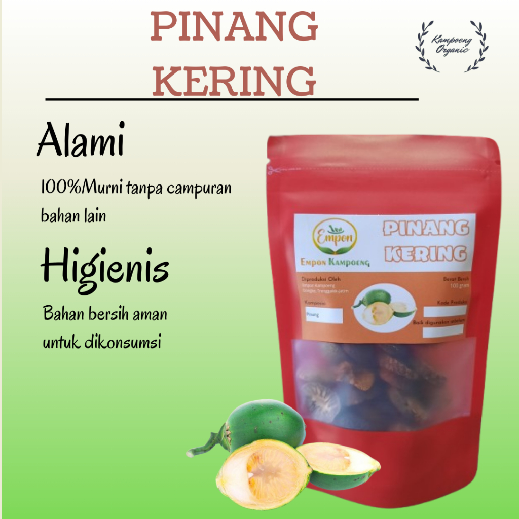 

Biji Buah Pinang Jambe Muda Kering Iris Minuman Jamu Herbal Tradisional Asli Alami