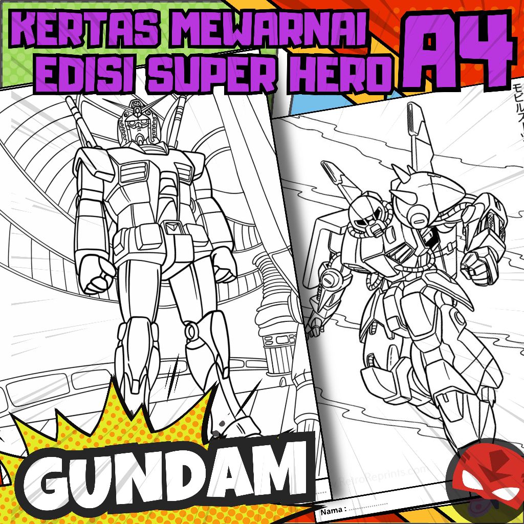 

MEDIA KERTAS KREATIFITAS MEWARNAI ANAK A4 DENGAN PRINT CETAK BUKAN COPY - MEDIA WARNA SUPER HERO - PART 06 - GUNDAM - MAINAN CIKARANG
