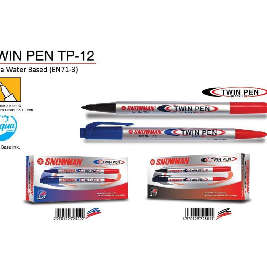 

Super Spidol Snowman Twin Pen 2 Warna per 12 Spidol Per Lusin