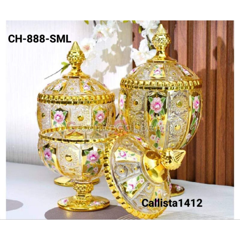 Toples Kaca Capodimonte Christine Fiorenza Gold Set 3pcs (Packing Kayu)