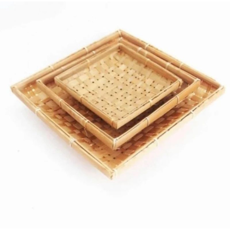 Piring Bambu Kotak/ Piring Lalapan Bambu Kotak/ Piring Bambu Anyaman Kotak