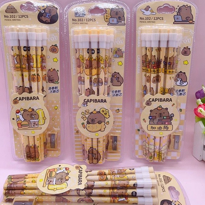 

HJ6 1 SET 12 PCS Pensil Anak Motif CAPYBARA LABUBU Set Pensil Anak Sekolah Lucu CAPYBARA Premium Quality