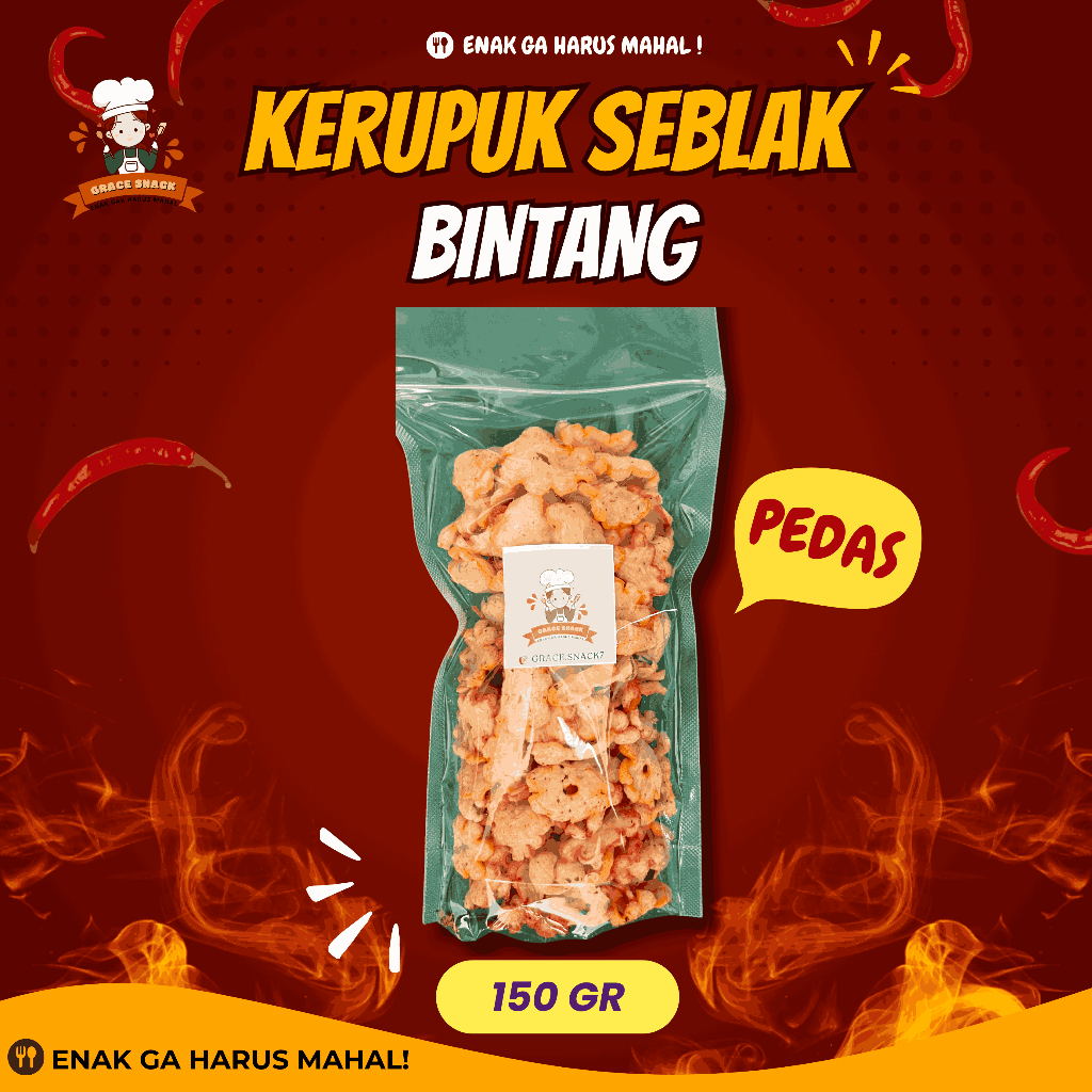 

KERUPUK SEBLAK BINTANG 150 GR POUCH - Grace Snack