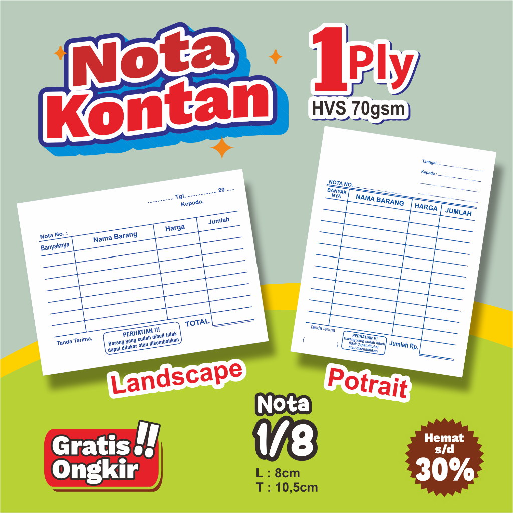 

Nota Kontan 1 ply mini Hvs 70gsm