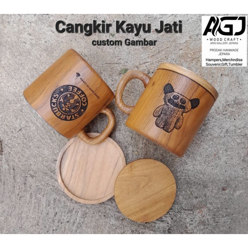 Cangkir Kayu Jati Custom Nama Free Grafir Cangkir Kopi Berlogo