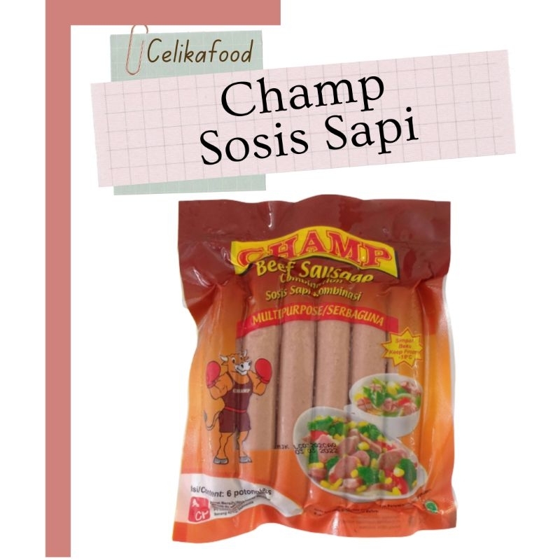 

Champ Sosis Sapi 150gr 6Pcs Beef Sausage Frozen Food Daging Instan