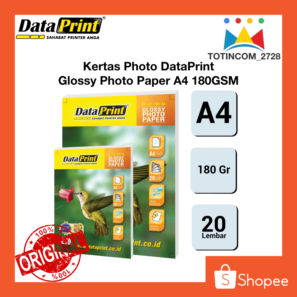 

Kertas Foto DATAPRINT Glossy 180 Gsm ukuran A4 mengkilap dan lentur