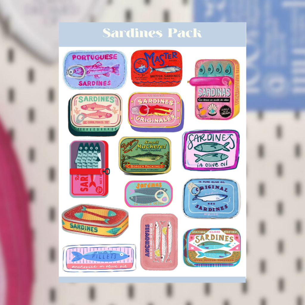 

SARDINES PACK DECO STICKER SHEET / CUTE KAWAII DECO STICKER VINTAGE RETRO AESTHETIC FOR JOURNALING