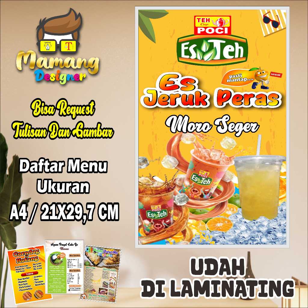 Cetak Poster Daftar menu Jualan Es Teh Poci Design Cerah bb