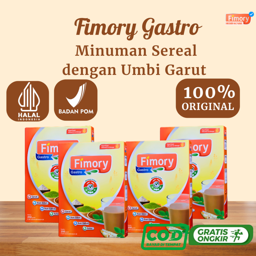 

Fimory Gastro 250gr Paket 4pcs - Minuman Umbi Garut Untuk Atasi Asam Lambung
