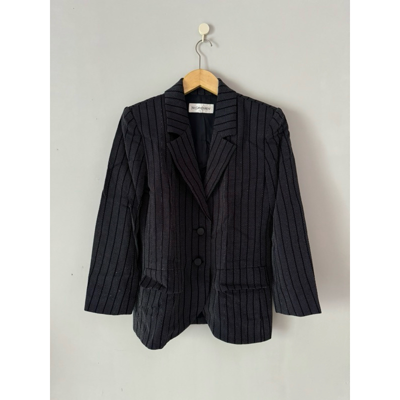 Preloved/Thrift Blazer Semi tweed stripe hitam ysl Korean Style