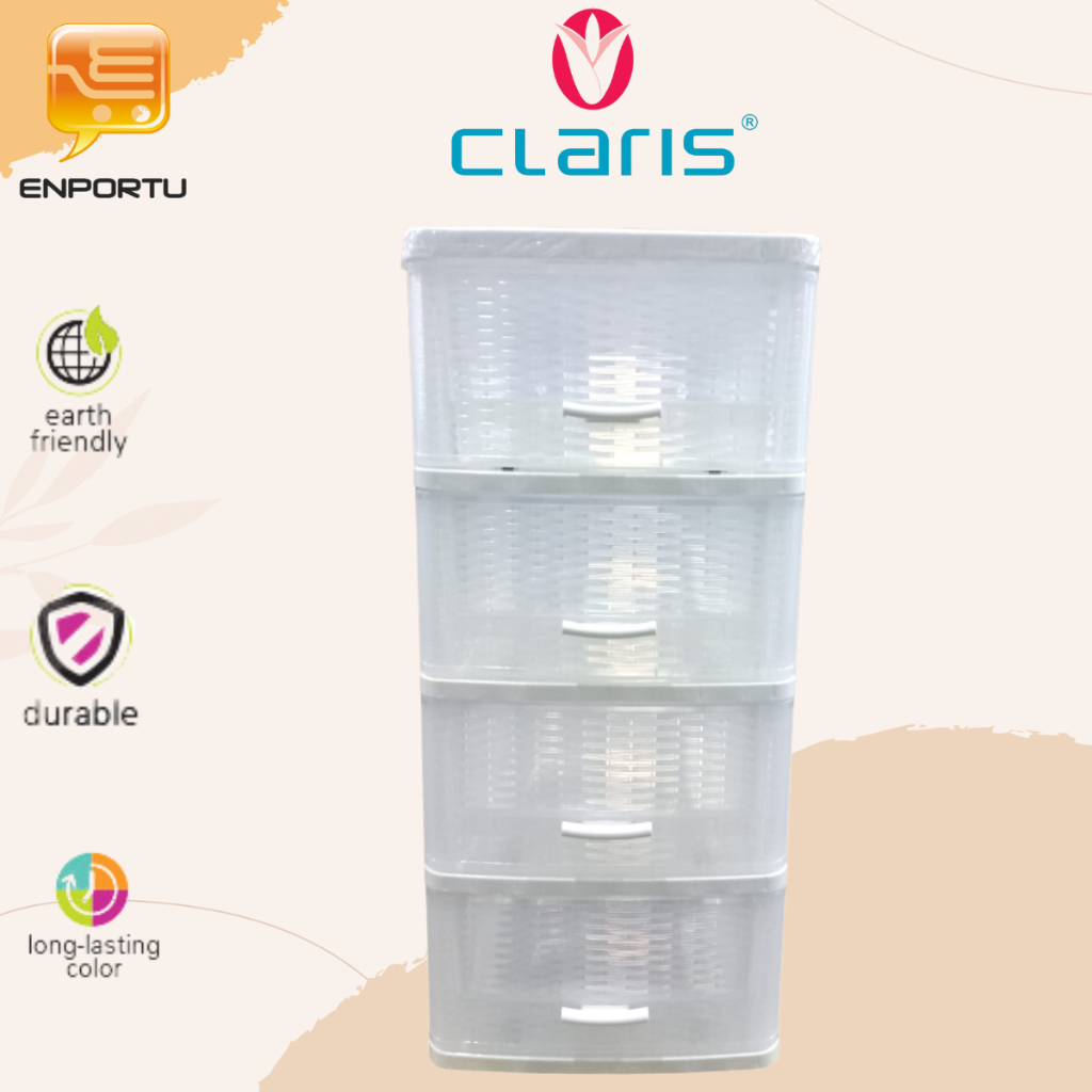 CLARIS Lemari Cabinet Laci Plastik Bening Susun 4 Vestby 5335-4L Roda