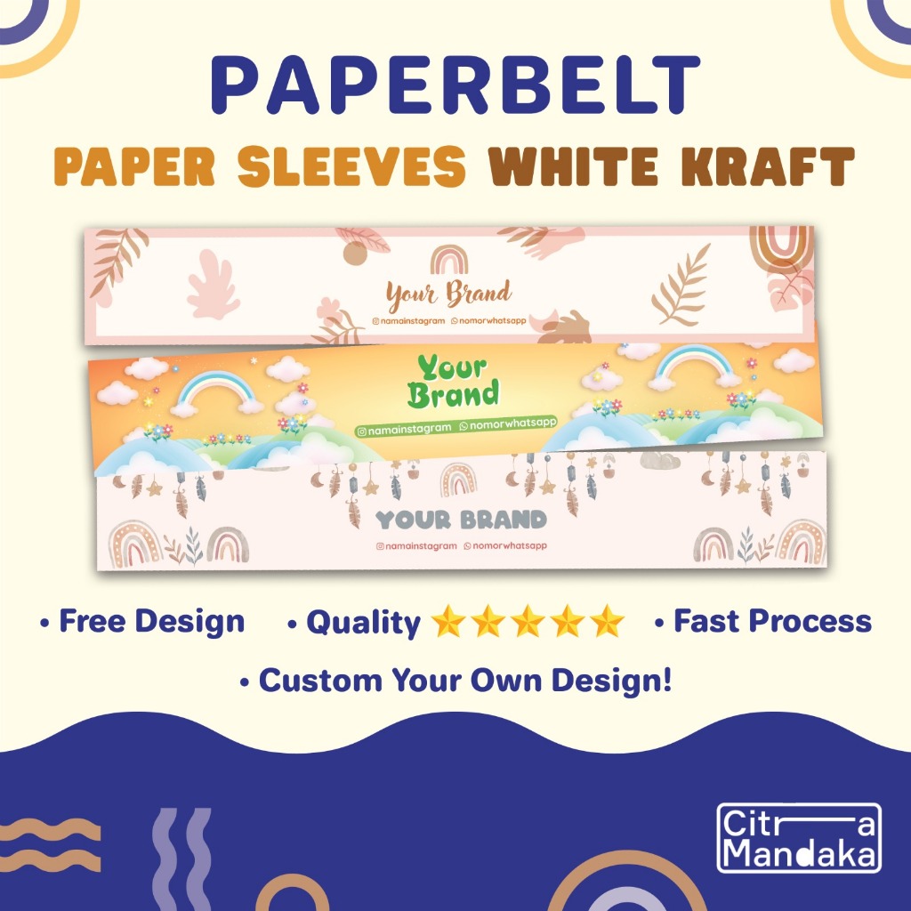 

Paper Belt Custom Premium White Kraft | Packaging Sleeve Free Design | Label Hampers | Paper Sleeve | Label Nama Brand Produk Segel Box
