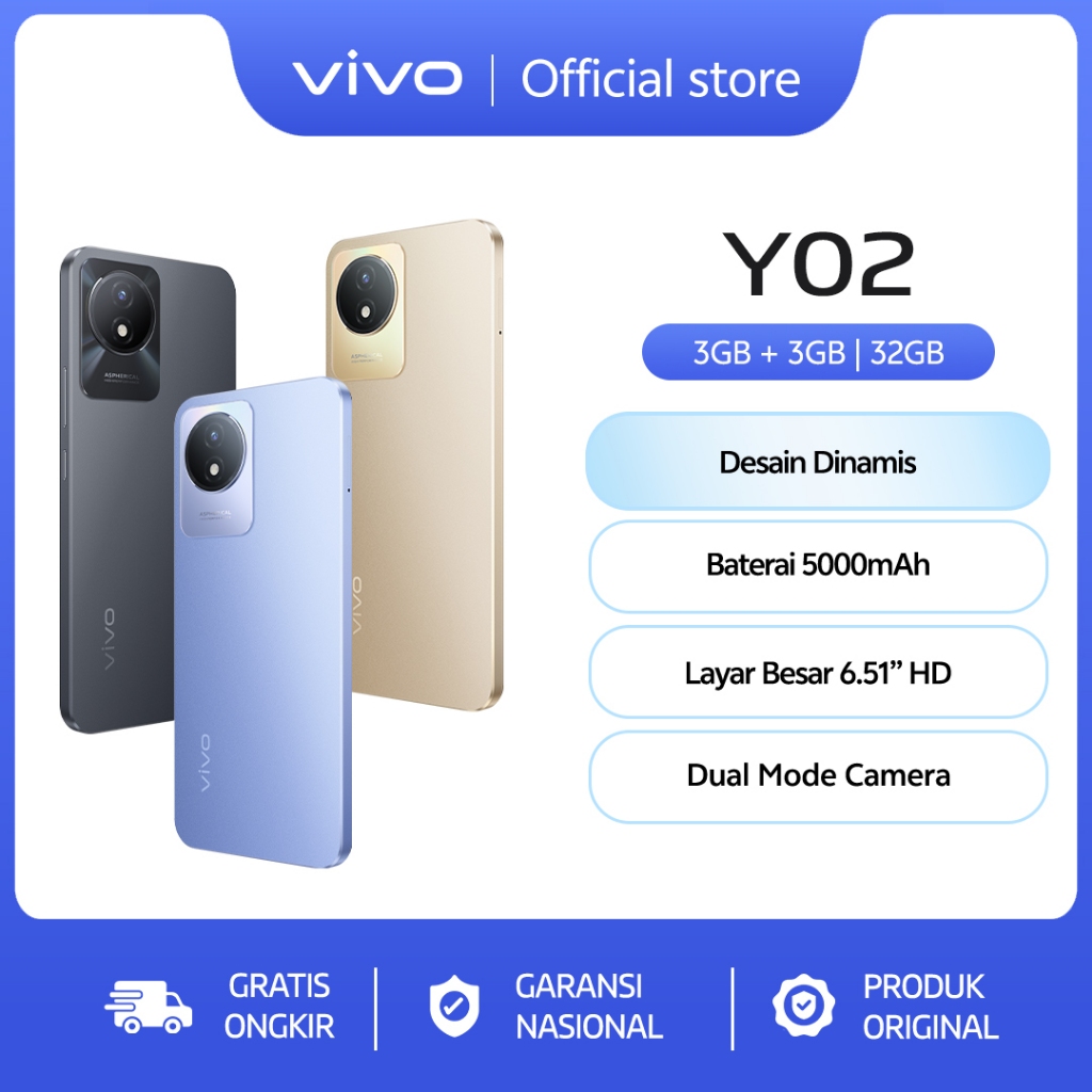 vivo Y02 (3/32) - Dynamic Design, 5000mAh Battery, Dual-Mode Camera