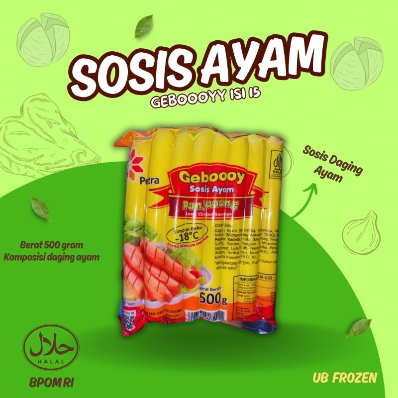 

Sosis Ayam Gebooy Panjang 500gram isi 15