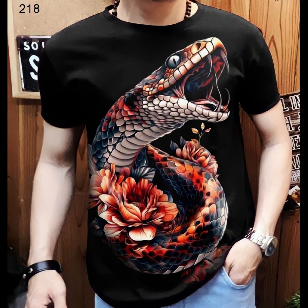 Kaos Distro Pria Tshirt Motif Ular Bunga