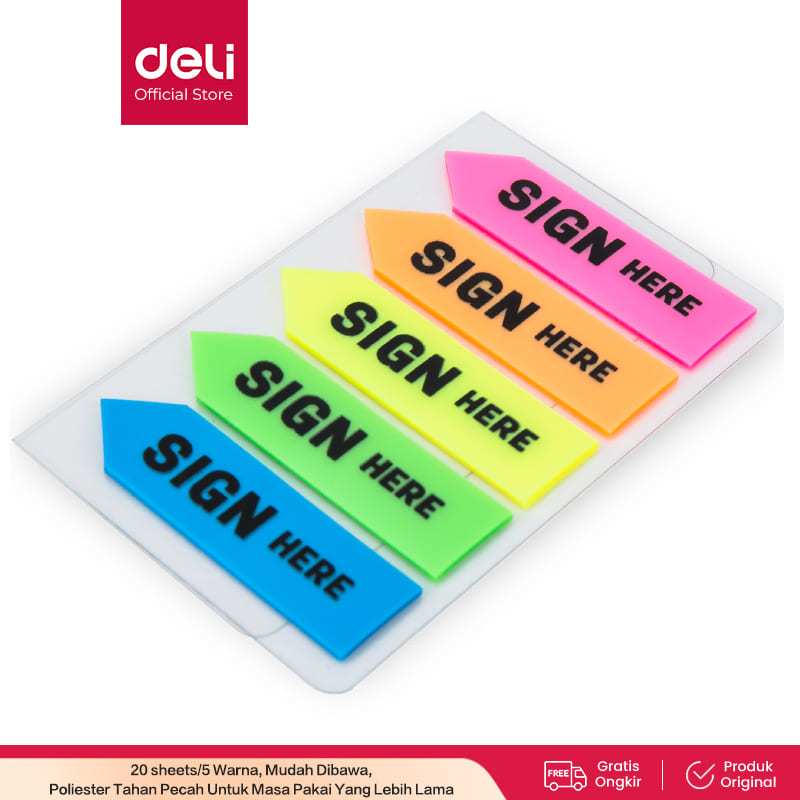 

Deli Index Tab Plastik Sign Here 43*12mm, 44*25mm [20 sheets/5 Warna] EA10101 EA11302