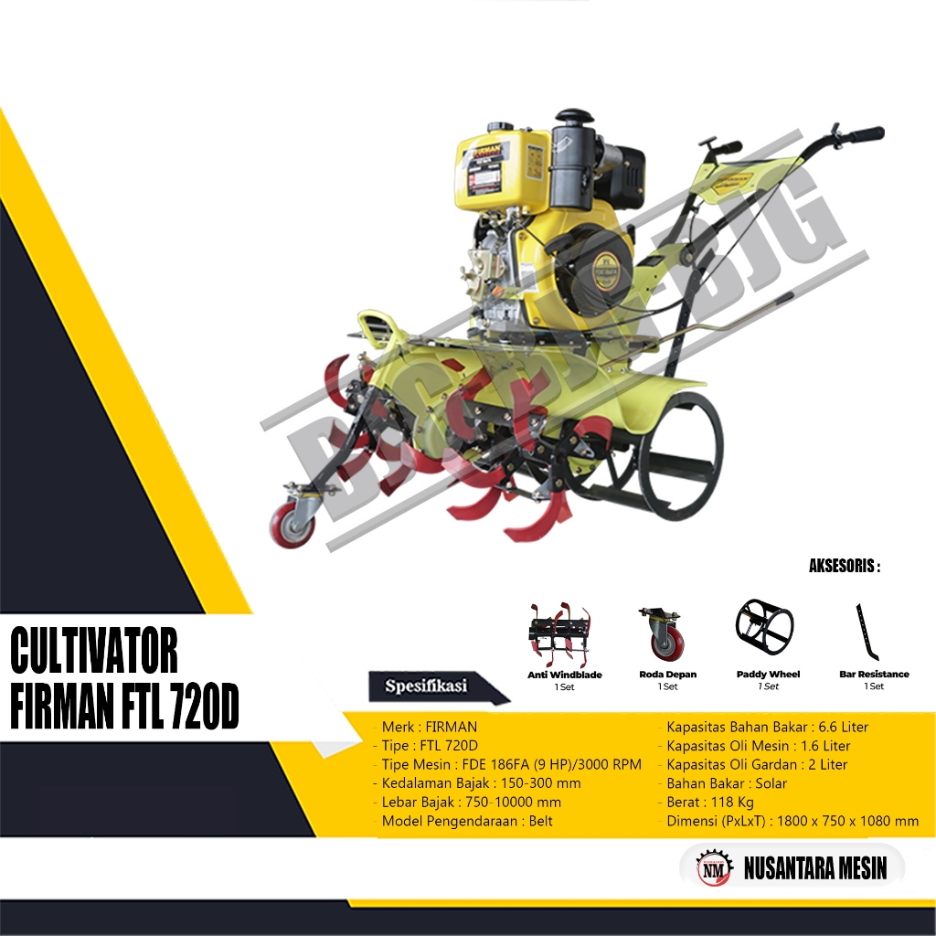 MESIN BAJAK SAWAH / CULTIVATOR DIESEL ENGINE FIRMAN FTL 720D SOLAR