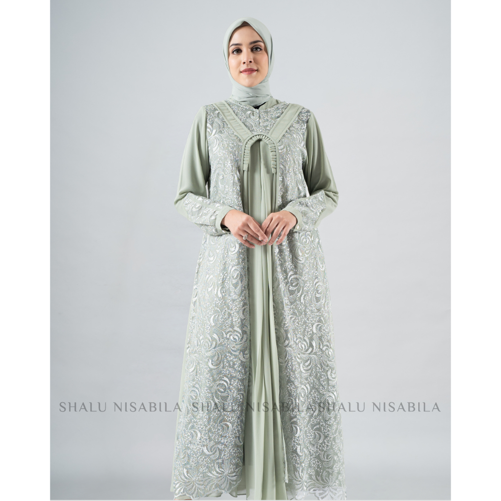 Shalu Nisabila - Dzafina Gamis Dress Gaun Mewah Brokat Tile Baju Muslimah Brukat Wanita Kondangan