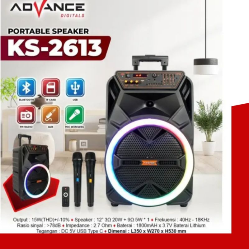 speaker bluetooth ADVANCE KS 2613 portabel Speaker aktif bluetooth 12 inch