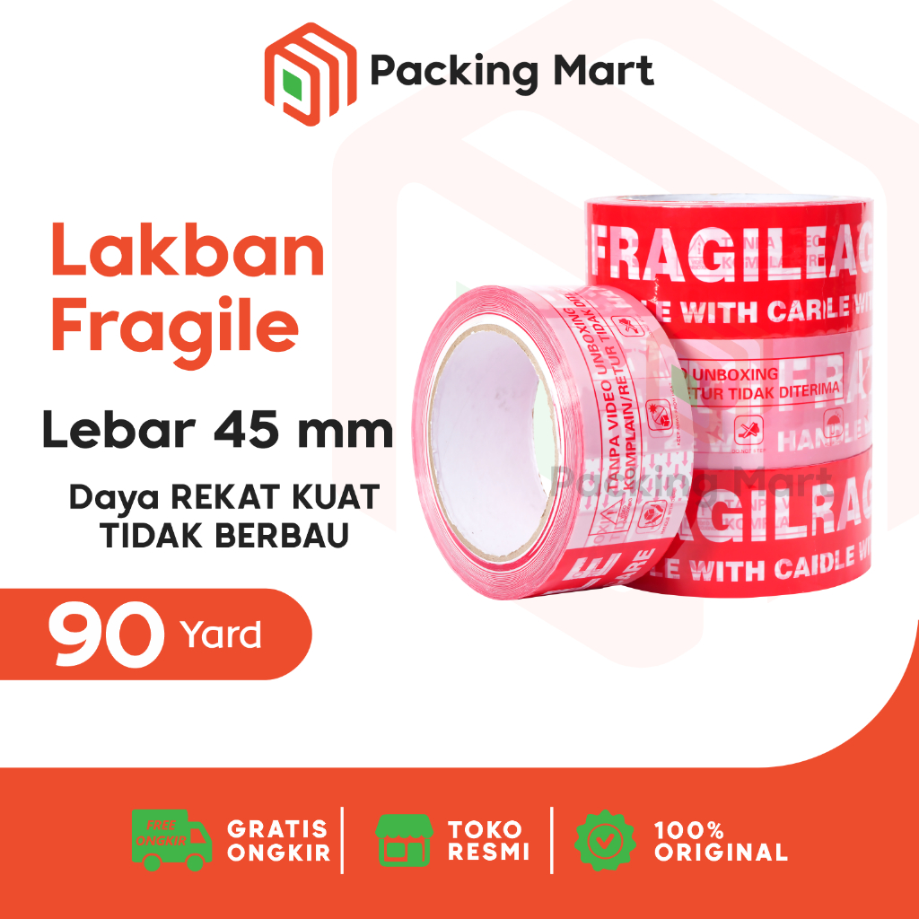 

Isolasi Lakban Fragile Merah 45 mm x 90 Yard