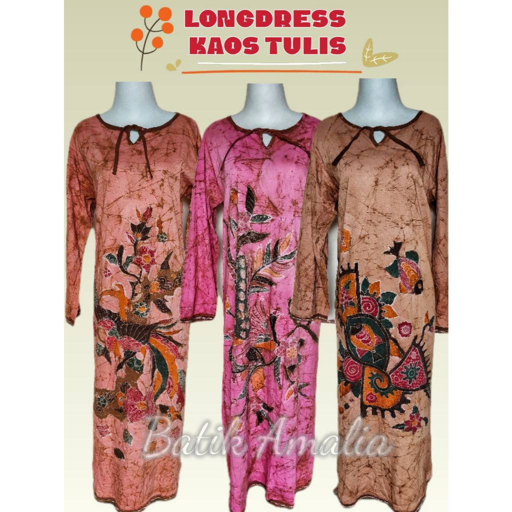 Long Dress Bahan Kaos Batik Tulis ukuran XXL | Daster Lengan Panjang Batik Tulis Baham Kaos Adem Asl