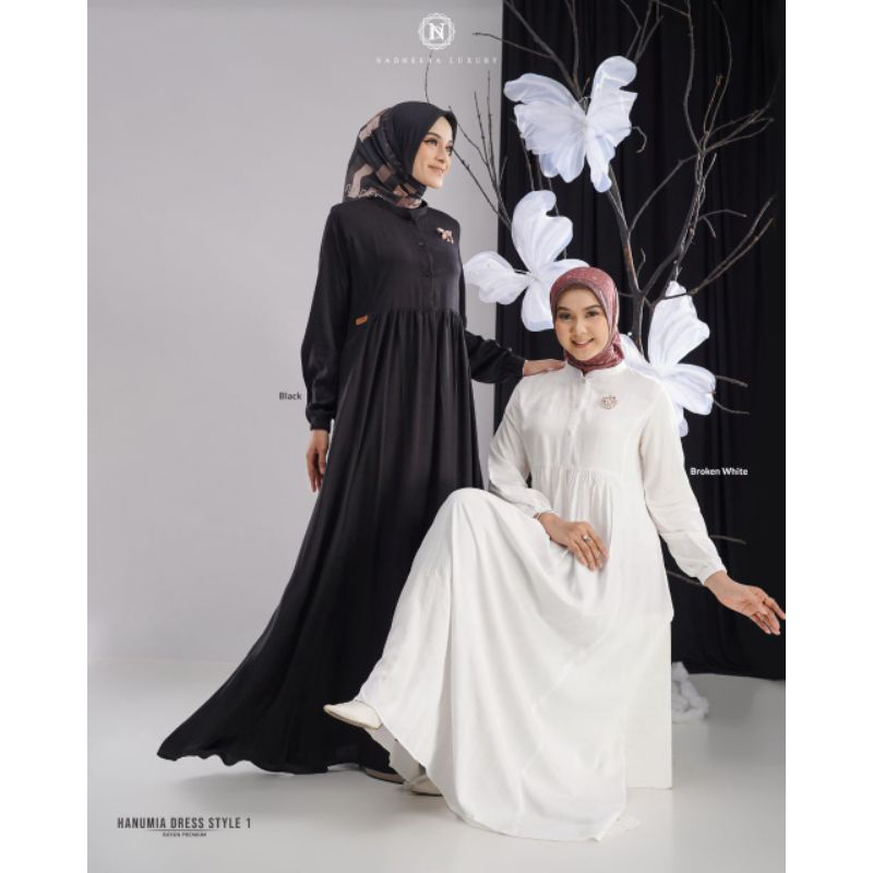 HANUMIA DRESS STYLE 1 //NADHEERA LUXURY ORY//GAMIS HITAM//GAMIS PUTIH