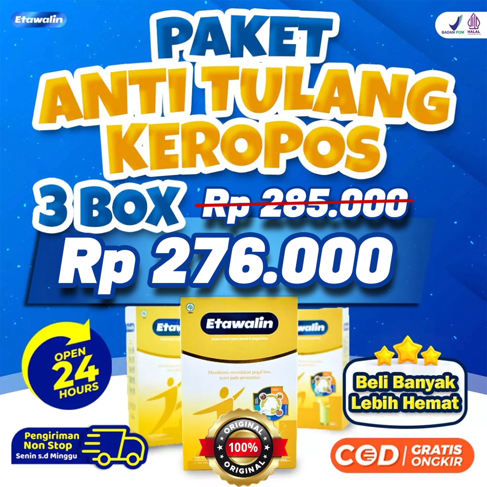 

Paket 3 Box Susu Etawalin | Etawalin 3x Lebih Ampuh Obati Asam Urat Tingkatkan Kepadatan & Kesehatan Tulang Sendi Susu Anti Asam Urat Rematik Reumatik Nyeri Sendi Pengapuran Sendi Cocok Untuk Lansia Badan Pegal Cegah Osteoporosis